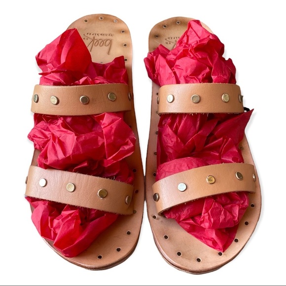 Beek Sandals Studded Leather Slides Brown Straps Summer Shoes Womens 7 - Picture 2 of 11